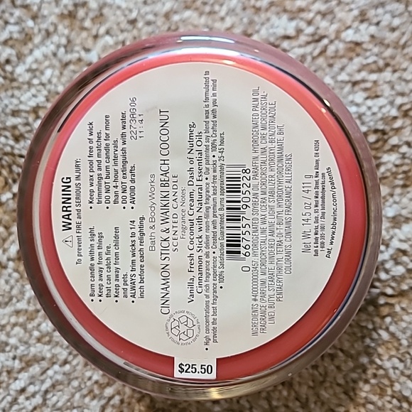 CINNAMON STICK & WAIKIKI BEACH COCONUT 3 Wick Candle Blend Bath & Body Works - Picture 5 of 6